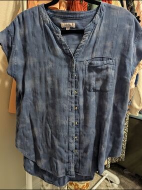 new directions Blue Short Sleeve Button-Front Top